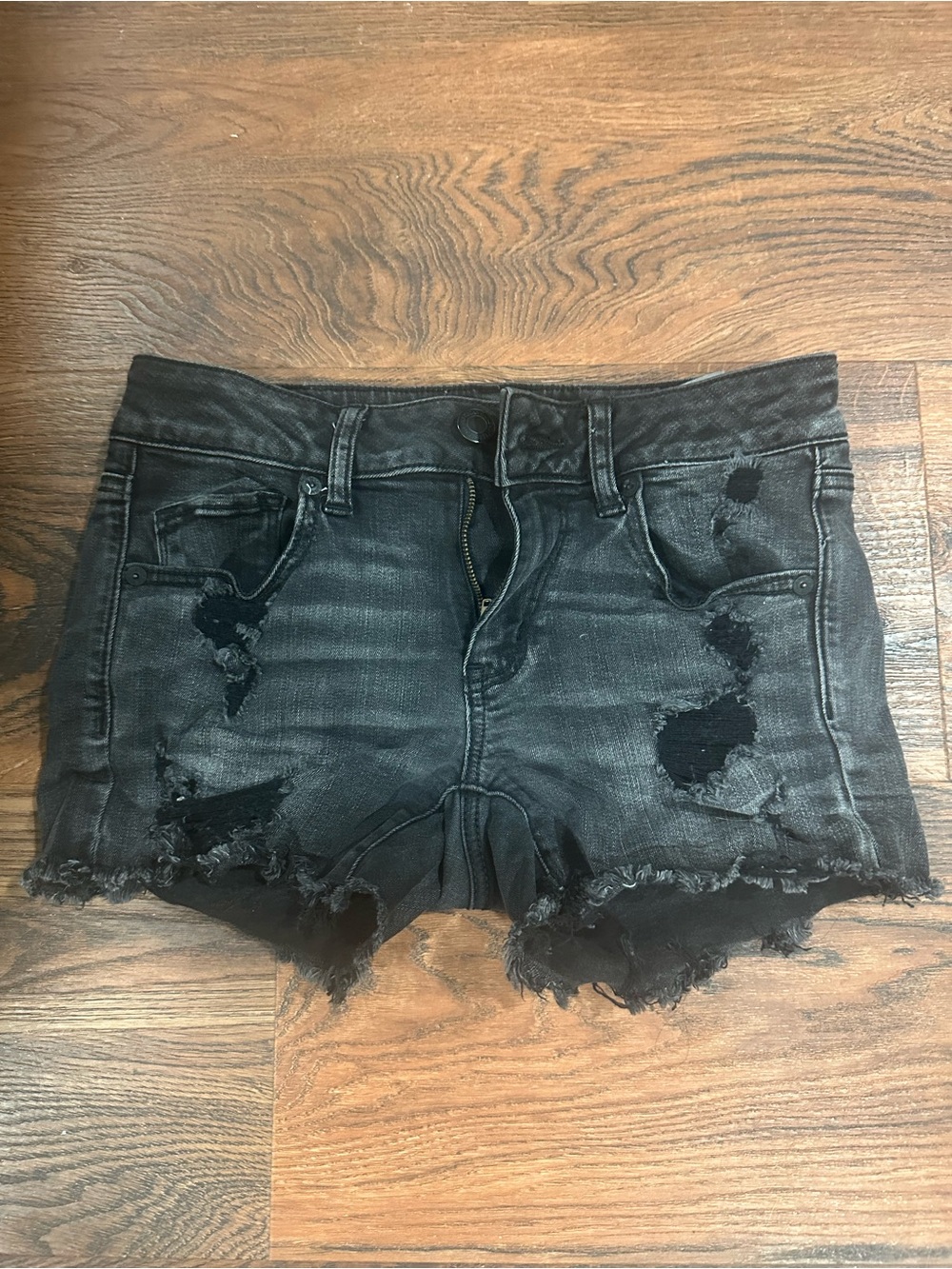 American Eagle Outfitters Black Distressed Denim Cutoff Shorts